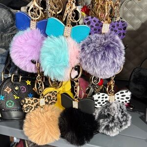 Colorful Pom Pom bag charms with Bows your choice of 1